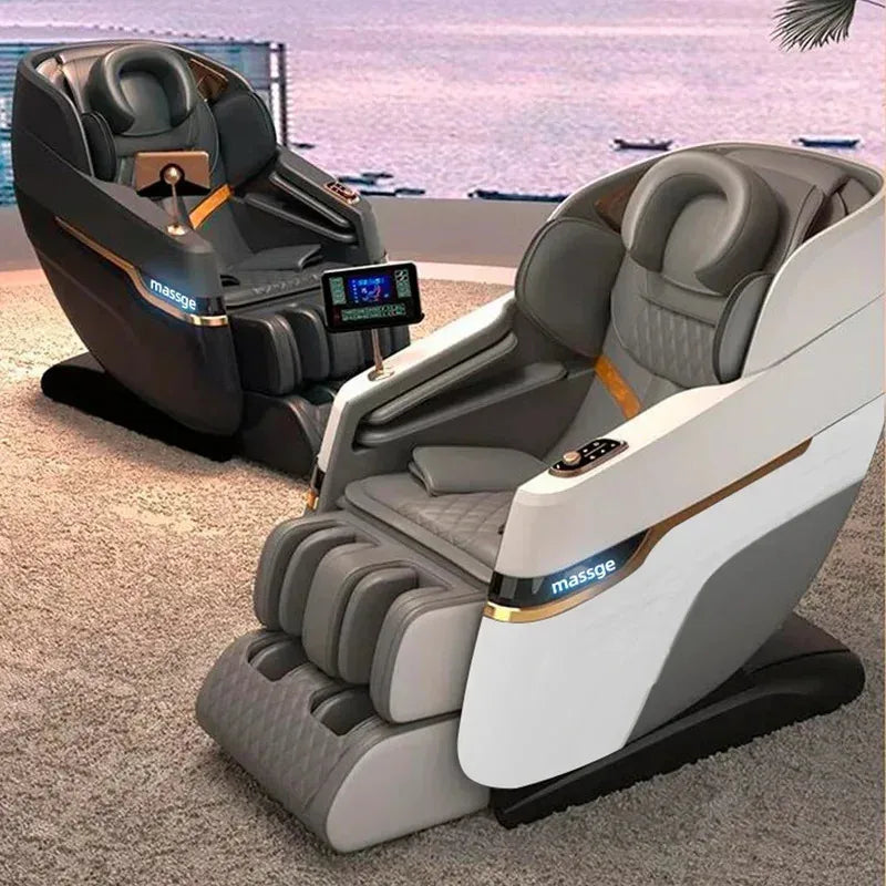 4D SL Track Massage Chair with Zero Gravity, Full Body Airbags, Touch Screen & 3-Year Warranty – Black/White