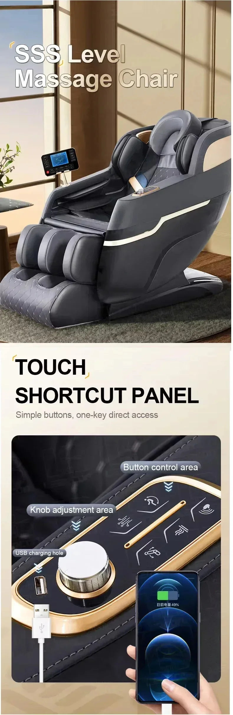4D SL Track Massage Chair with Zero Gravity, Full Body Airbags, Touch Screen & 3-Year Warranty – Black/White