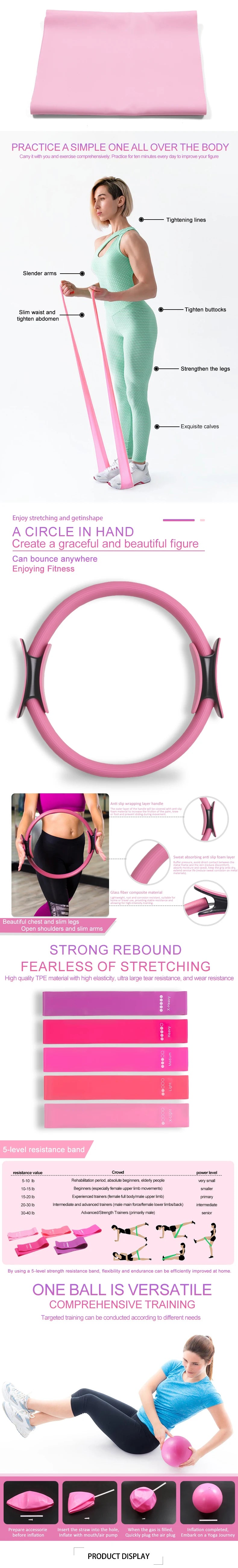 Pilates Ring Set for Women Home Yoga Accessories Pilates Ring Circle and Ball Workouts Ball Yoga Circle Resistance Bands Block