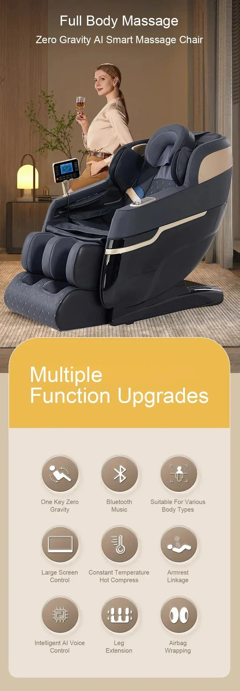 4D SL Track Massage Chair with Zero Gravity, Full Body Airbags, Touch Screen & 3-Year Warranty – Black/White