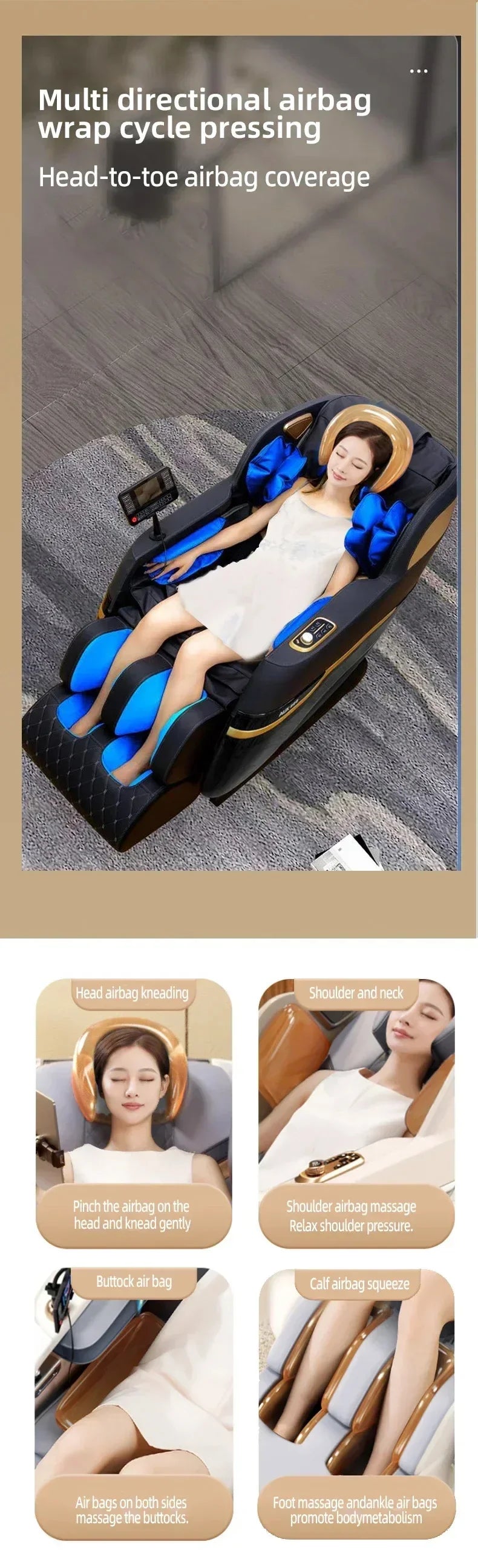 4D SL Track Massage Chair with Zero Gravity, Full Body Airbags, Touch Screen & 3-Year Warranty – Black/White