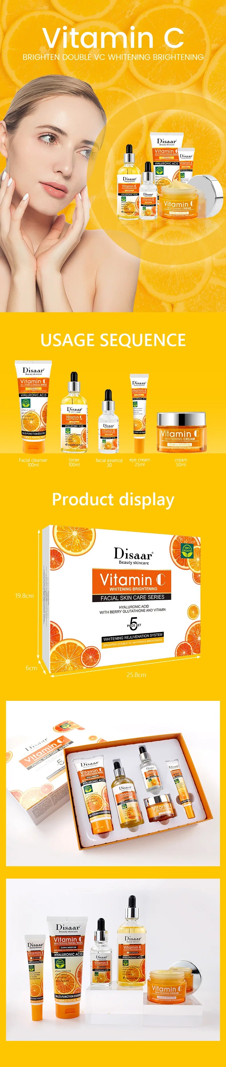 DissarVC Skincare 5-Piece Set Brightens Skin Tone Whitens Refreshes Balances Water Oil Lightens Spots  Facial products kit