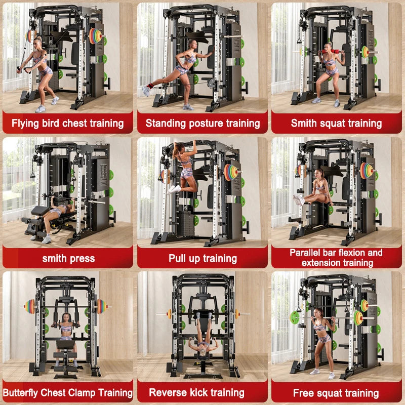 Professional Smith Machine Comprehensive Trainer – Multi-Functional Home & Commercial Gym Strength Equipment with Squat Rack & Pulley System